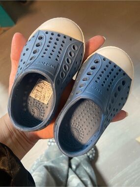 Kids Lightweight Natives - Blue Slip-On Water Shoes with White Toe.